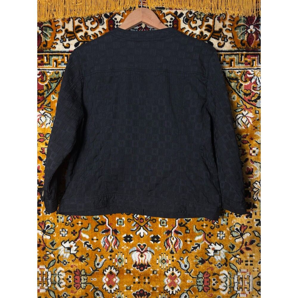 Vintage Black Textured Jacquard Round Neck Cropped Blazer Jacket sz 12 Ruby Rd - Picture 11 of 14